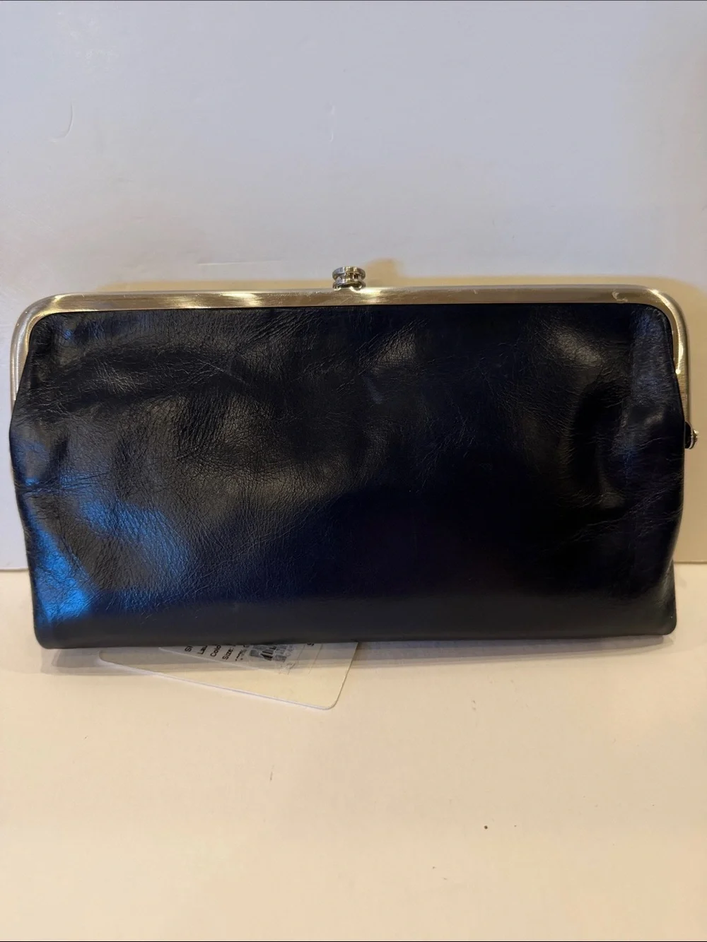 HOBO Blue Leather Frame Clutch with Silver-Tone Hardware